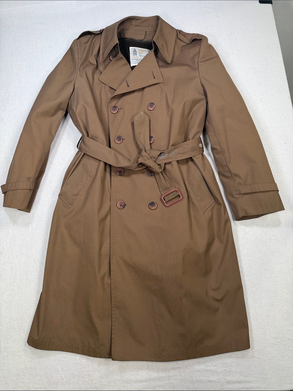 Vintage London Fog Brown Men's Trench Coat, Removable Faux Fur Liner
